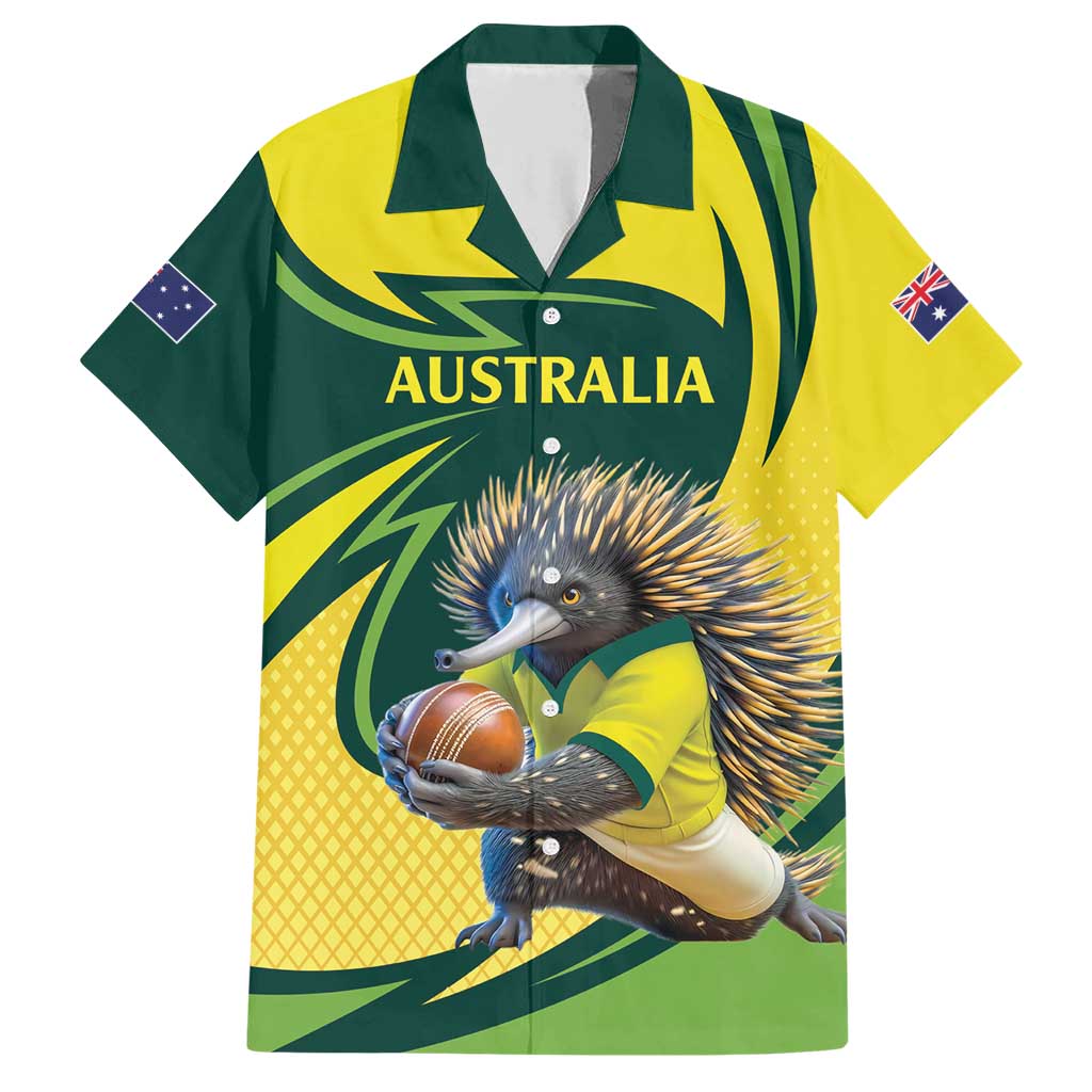 Australian Echidna Cricket Custom Family Matching Short Sleeve Bodycon Dress and Hawaiian Shirt Aussie National Color