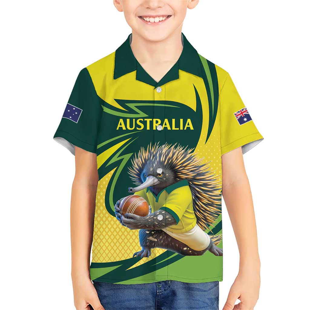 Australian Echidna Cricket Custom Family Matching Short Sleeve Bodycon Dress and Hawaiian Shirt Aussie National Color