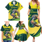 Australian Echidna Cricket Custom Family Matching Summer Maxi Dress and Hawaiian Shirt Aussie National Color