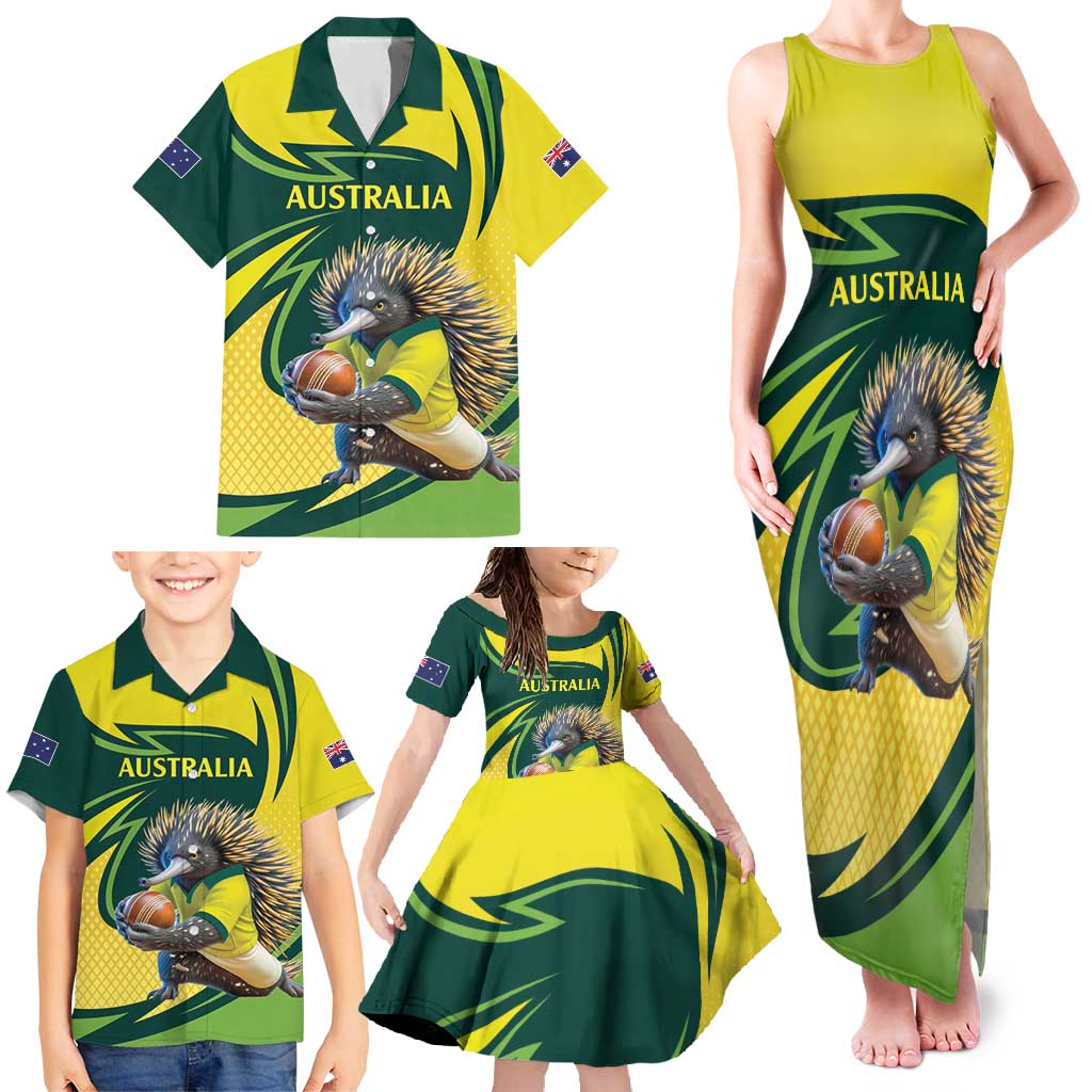 Australian Echidna Cricket Custom Family Matching Tank Maxi Dress and Hawaiian Shirt Aussie National Color