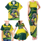 Australian Echidna Cricket Custom Family Matching Tank Maxi Dress and Hawaiian Shirt Aussie National Color