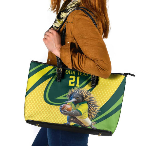 Australian Echidna Cricket Custom Leather Tote Bag Aussie National Color