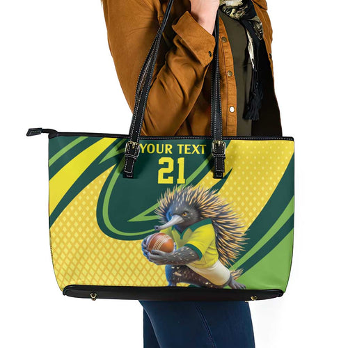 Australian Echidna Cricket Custom Leather Tote Bag Aussie National Color