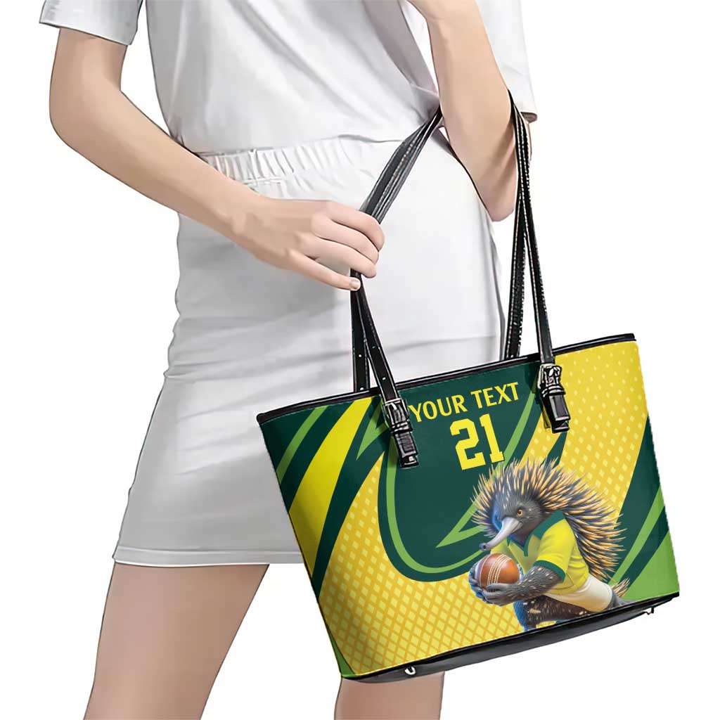Australian Echidna Cricket Custom Leather Tote Bag Aussie National Color