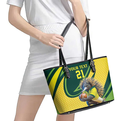 Australian Echidna Cricket Custom Leather Tote Bag Aussie National Color