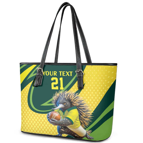 Australian Echidna Cricket Custom Leather Tote Bag Aussie National Color