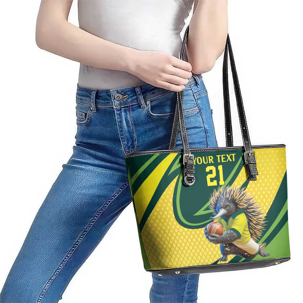 Australian Echidna Cricket Custom Leather Tote Bag Aussie National Color
