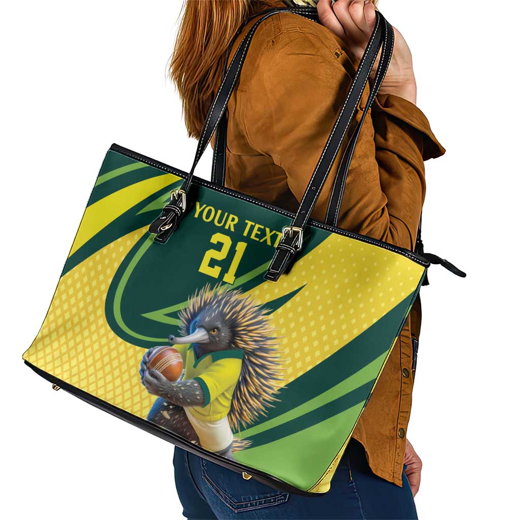 Australian Echidna Cricket Custom Leather Tote Bag Aussie National Color