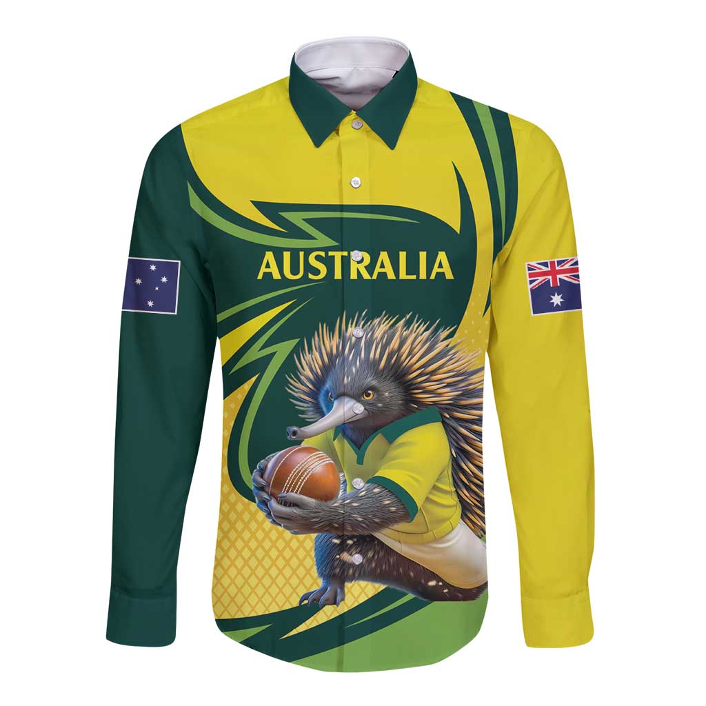 Australian Echidna Cricket Custom Long Sleeve Button Shirt Aussie National Color