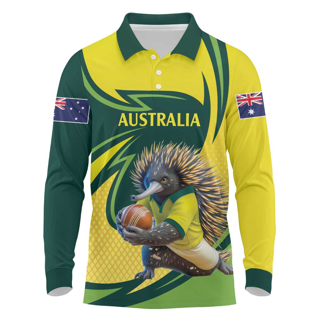 Australian Echidna Cricket Custom Long Sleeve Polo Shirt Aussie National Color