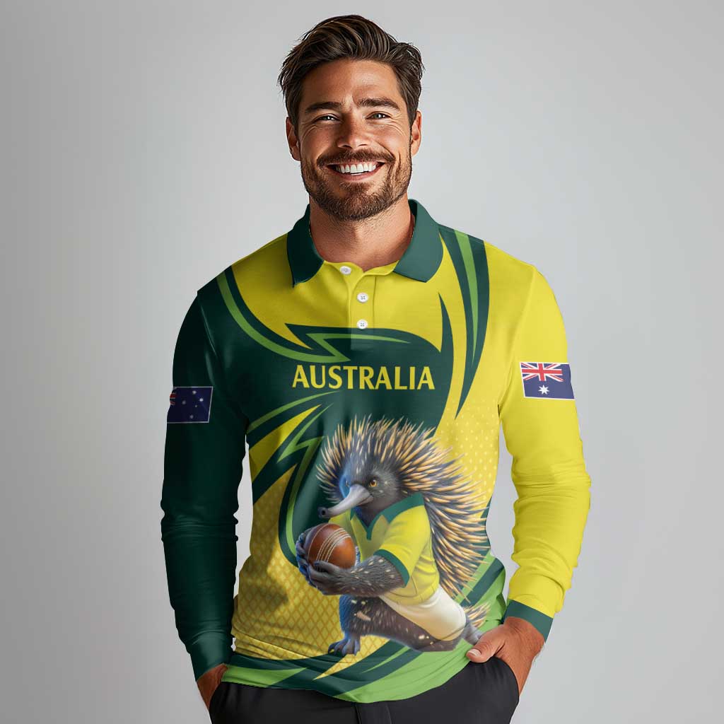 Australian Echidna Cricket Custom Long Sleeve Polo Shirt Aussie National Color