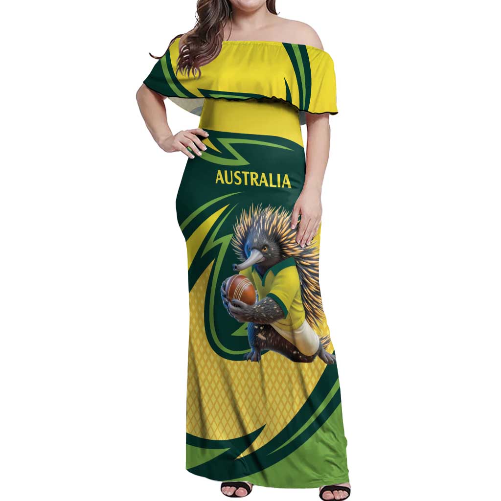 Australian Echidna Cricket Custom Off Shoulder Maxi Dress Aussie National Color