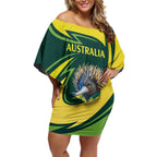 Australian Echidna Cricket Custom Off Shoulder Short Dress Aussie National Color