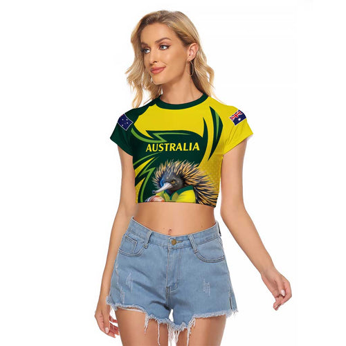 Australian Echidna Cricket Custom Raglan Cropped T Shirt Aussie National Color