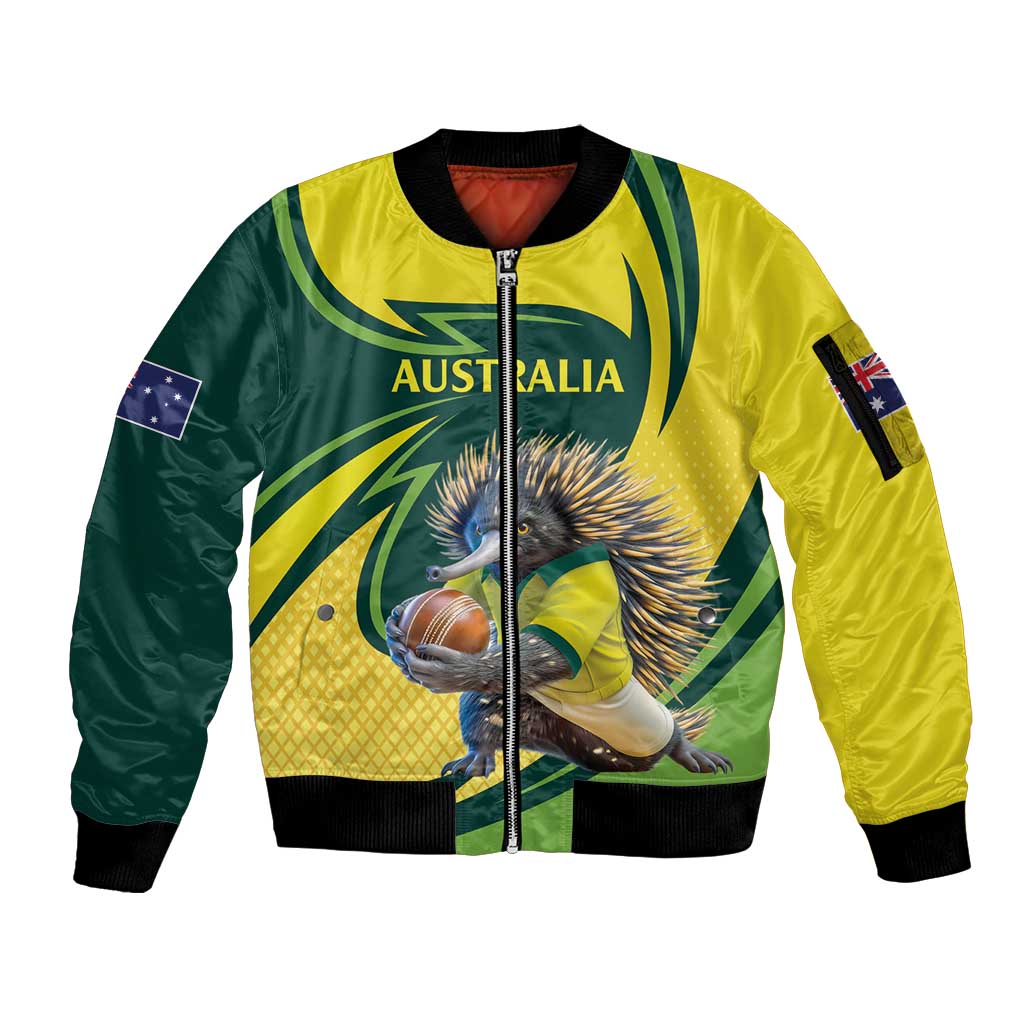 Australian Echidna Cricket Custom Sleeve Zip Bomber Jacket Aussie National Color