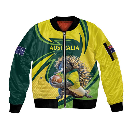 Australian Echidna Cricket Custom Sleeve Zip Bomber Jacket Aussie National Color