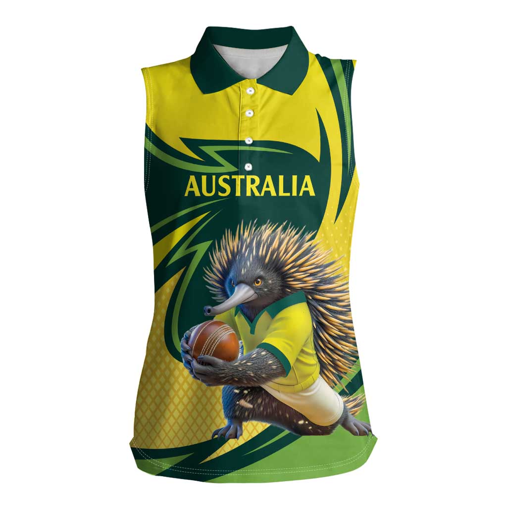 Australian Echidna Cricket Custom Women Sleeveless Polo Shirt Aussie National Color