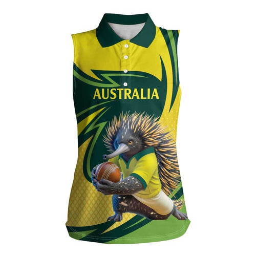 Australian Echidna Cricket Custom Women Sleeveless Polo Shirt Aussie National Color