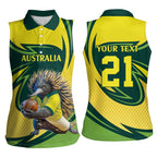 Australian Echidna Cricket Custom Women Sleeveless Polo Shirt Aussie National Color