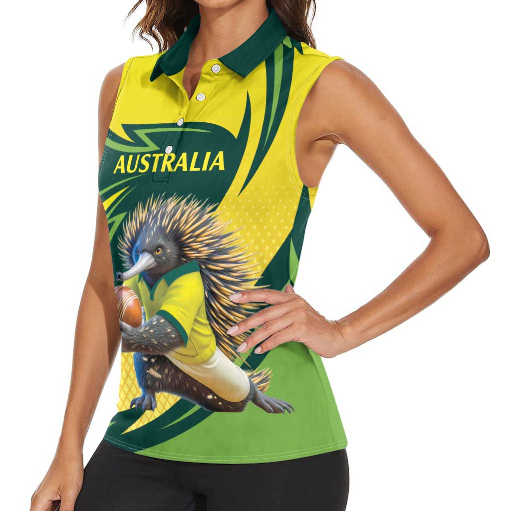 Australian Echidna Cricket Custom Women Sleeveless Polo Shirt Aussie National Color
