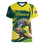 Australian Echidna Cricket Custom Women V-Neck T-Shirt Aussie National Color