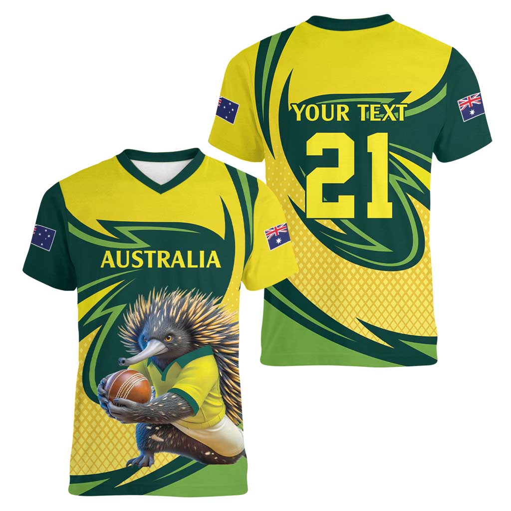 Australian Echidna Cricket Custom Women V-Neck T-Shirt Aussie National Color