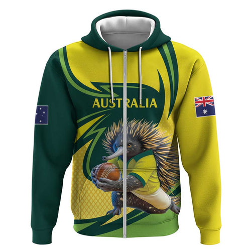 Australian Echidna Cricket Custom Zip Hoodie Aussie National Color
