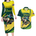 Australian Emu Cricket Custom Couples Matching Long Sleeve Bodycon Dress and Hawaiian Shirt Aussie National Color