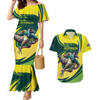 Australian Emu Cricket Custom Couples Matching Mermaid Dress and Hawaiian Shirt Aussie National Color