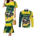 Australian Emu Cricket Custom Couples Matching Mermaid Dress and Long Sleeve Button Shirt Aussie National Color