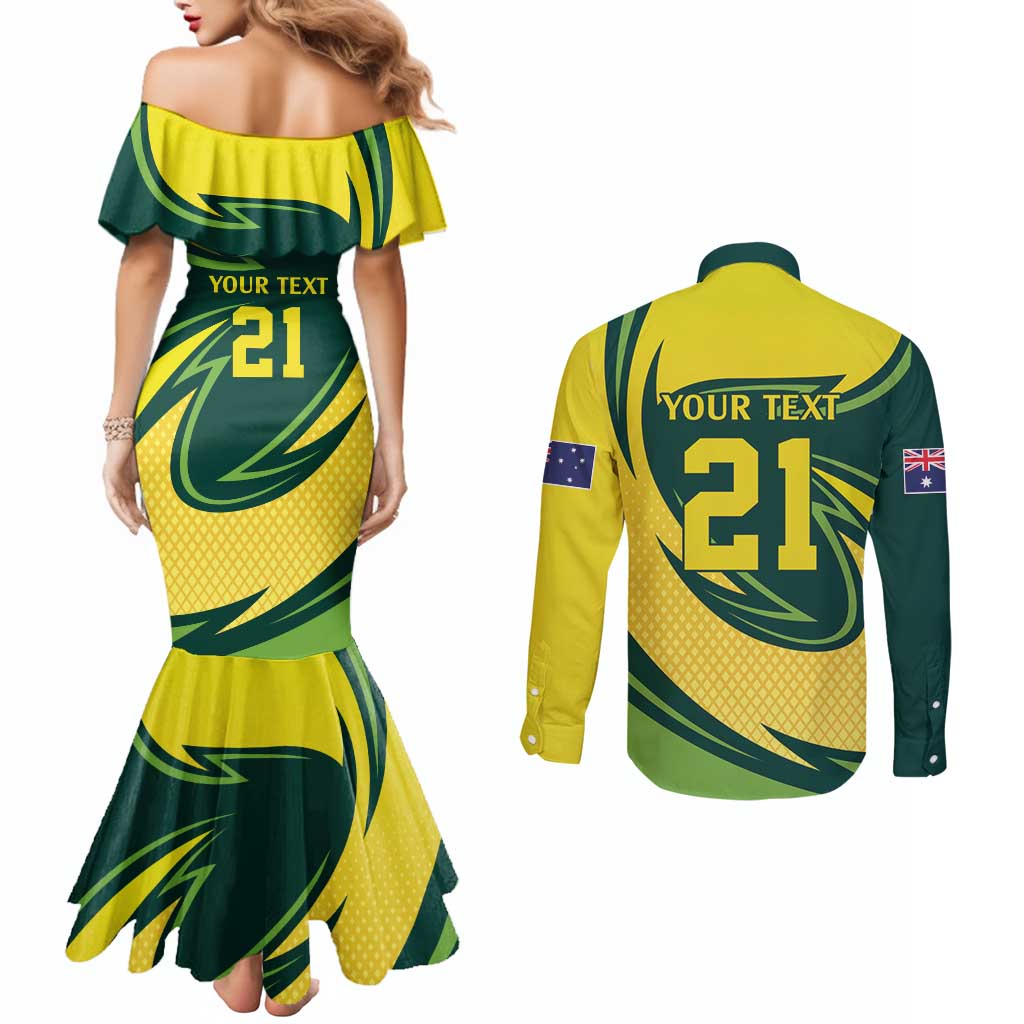 Australian Emu Cricket Custom Couples Matching Mermaid Dress and Long Sleeve Button Shirt Aussie National Color