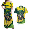 Australian Emu Cricket Custom Couples Matching Off Shoulder Maxi Dress and Hawaiian Shirt Aussie National Color