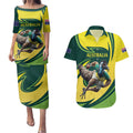 Australian Emu Cricket Custom Couples Matching Puletasi and Hawaiian Shirt Aussie National Color