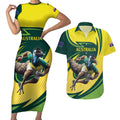 Australian Emu Cricket Custom Couples Matching Short Sleeve Bodycon Dress and Hawaiian Shirt Aussie National Color