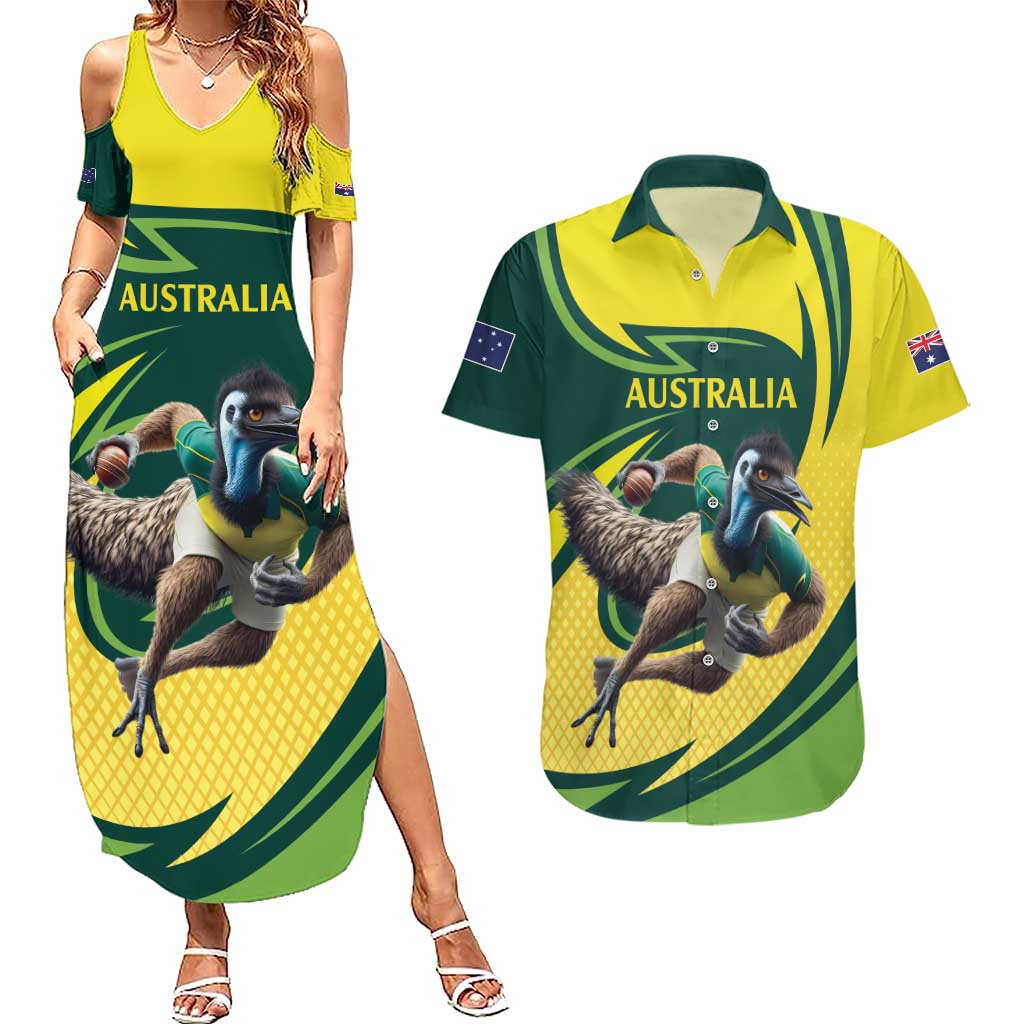 Australian Emu Cricket Custom Couples Matching Summer Maxi Dress and Hawaiian Shirt Aussie National Color