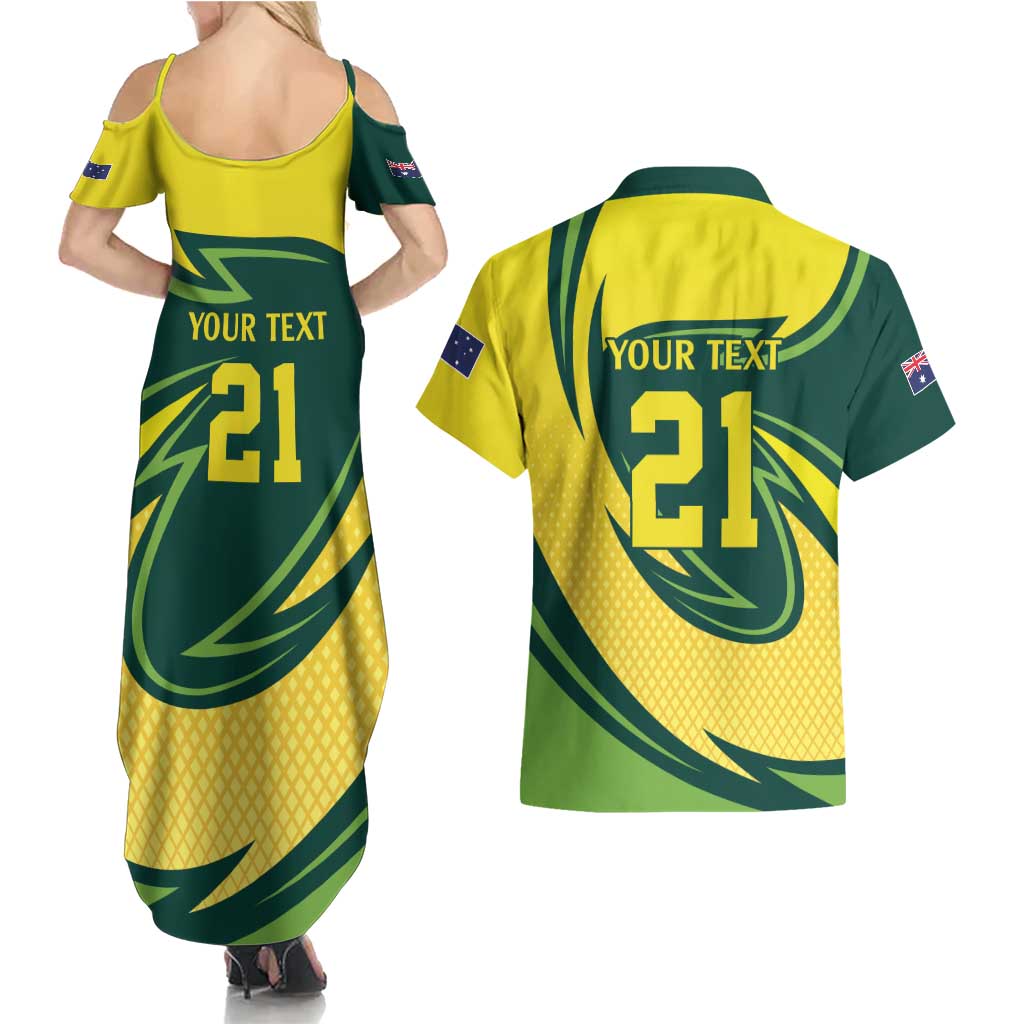 Australian Emu Cricket Custom Couples Matching Summer Maxi Dress and Hawaiian Shirt Aussie National Color