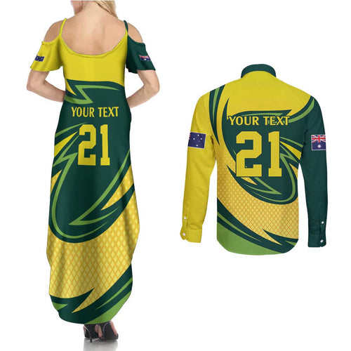 Australian Emu Cricket Custom Couples Matching Summer Maxi Dress and Long Sleeve Button Shirt Aussie National Color