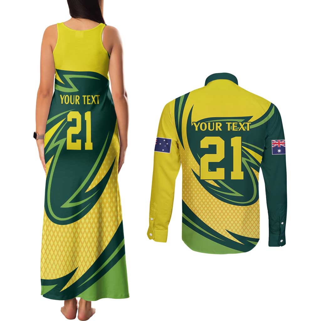 Australian Emu Cricket Custom Couples Matching Tank Maxi Dress and Long Sleeve Button Shirt Aussie National Color