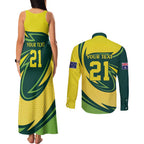 Australian Emu Cricket Custom Couples Matching Tank Maxi Dress and Long Sleeve Button Shirt Aussie National Color