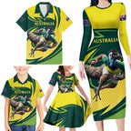 Australian Emu Cricket Custom Family Matching Long Sleeve Bodycon Dress and Hawaiian Shirt Aussie National Color