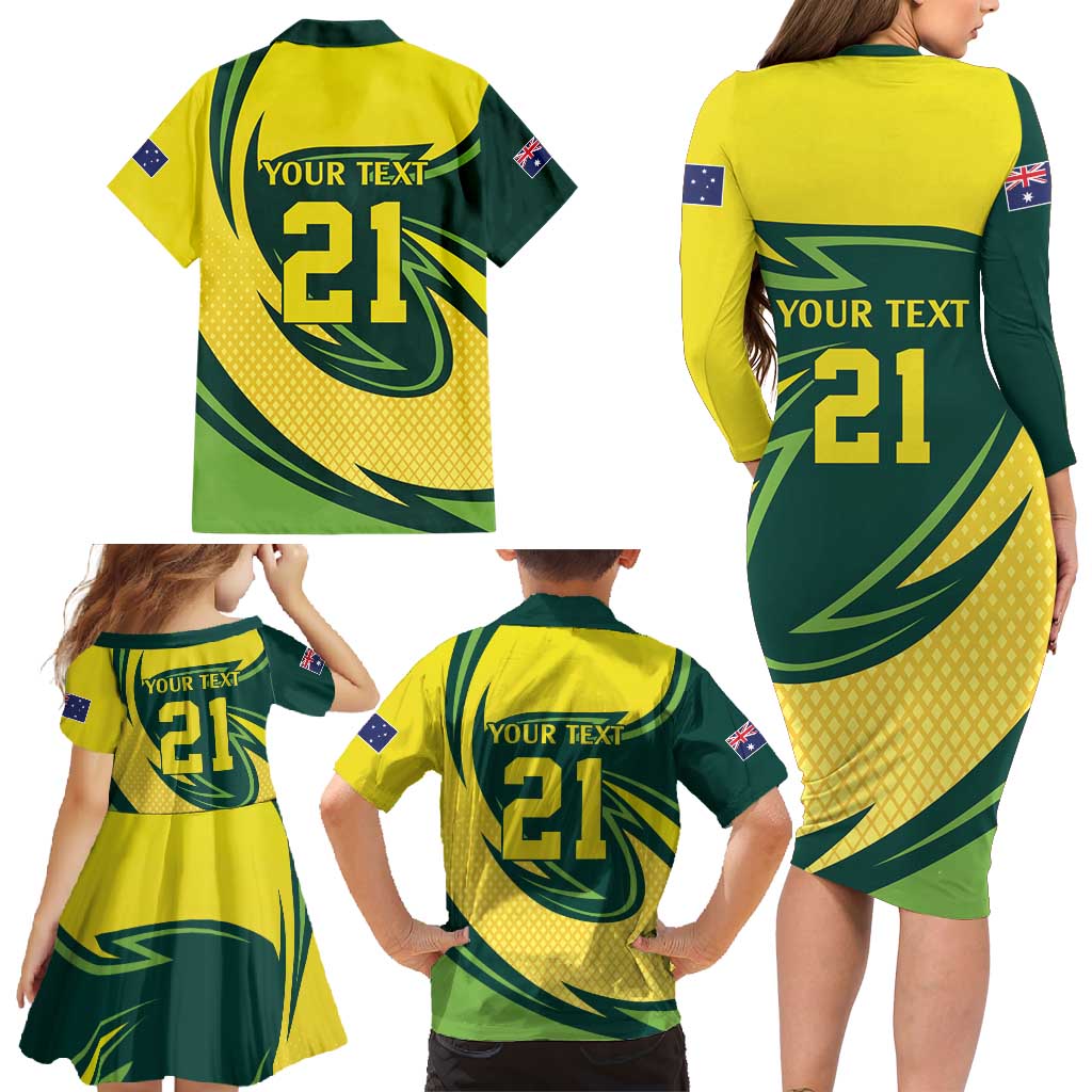 Australian Emu Cricket Custom Family Matching Long Sleeve Bodycon Dress and Hawaiian Shirt Aussie National Color