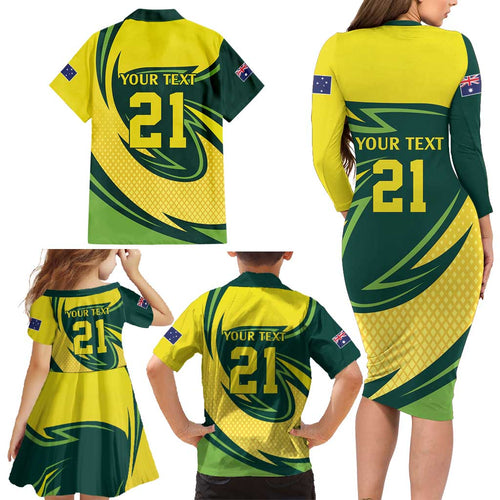 Australian Emu Cricket Custom Family Matching Long Sleeve Bodycon Dress and Hawaiian Shirt Aussie National Color