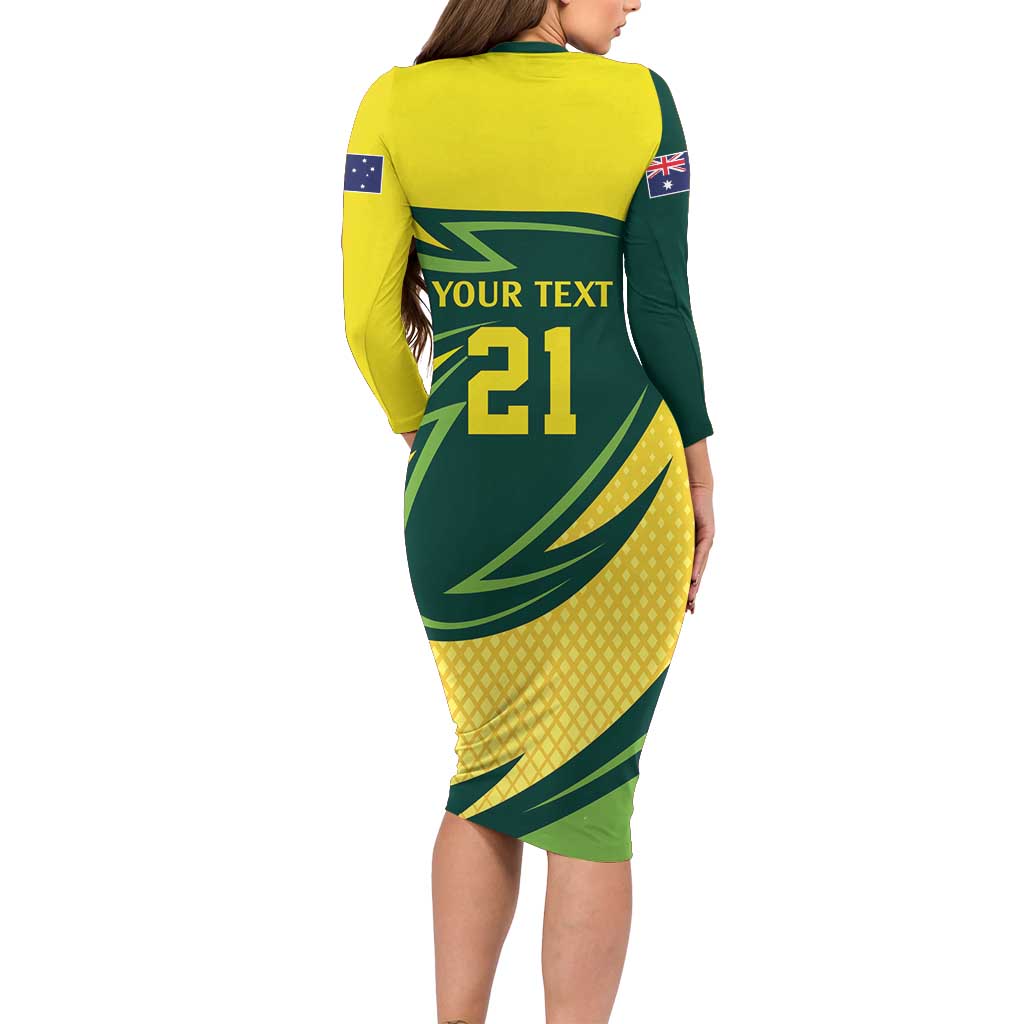 Australian Emu Cricket Custom Family Matching Long Sleeve Bodycon Dress and Hawaiian Shirt Aussie National Color