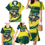 Australian Emu Cricket Custom Family Matching Mermaid Dress and Hawaiian Shirt Aussie National Color