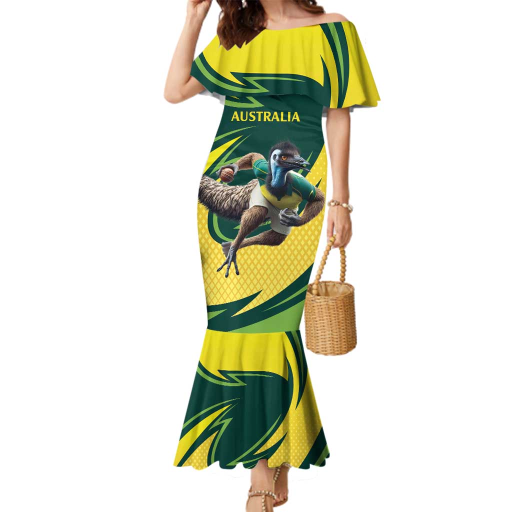 Australian Emu Cricket Custom Family Matching Mermaid Dress and Hawaiian Shirt Aussie National Color