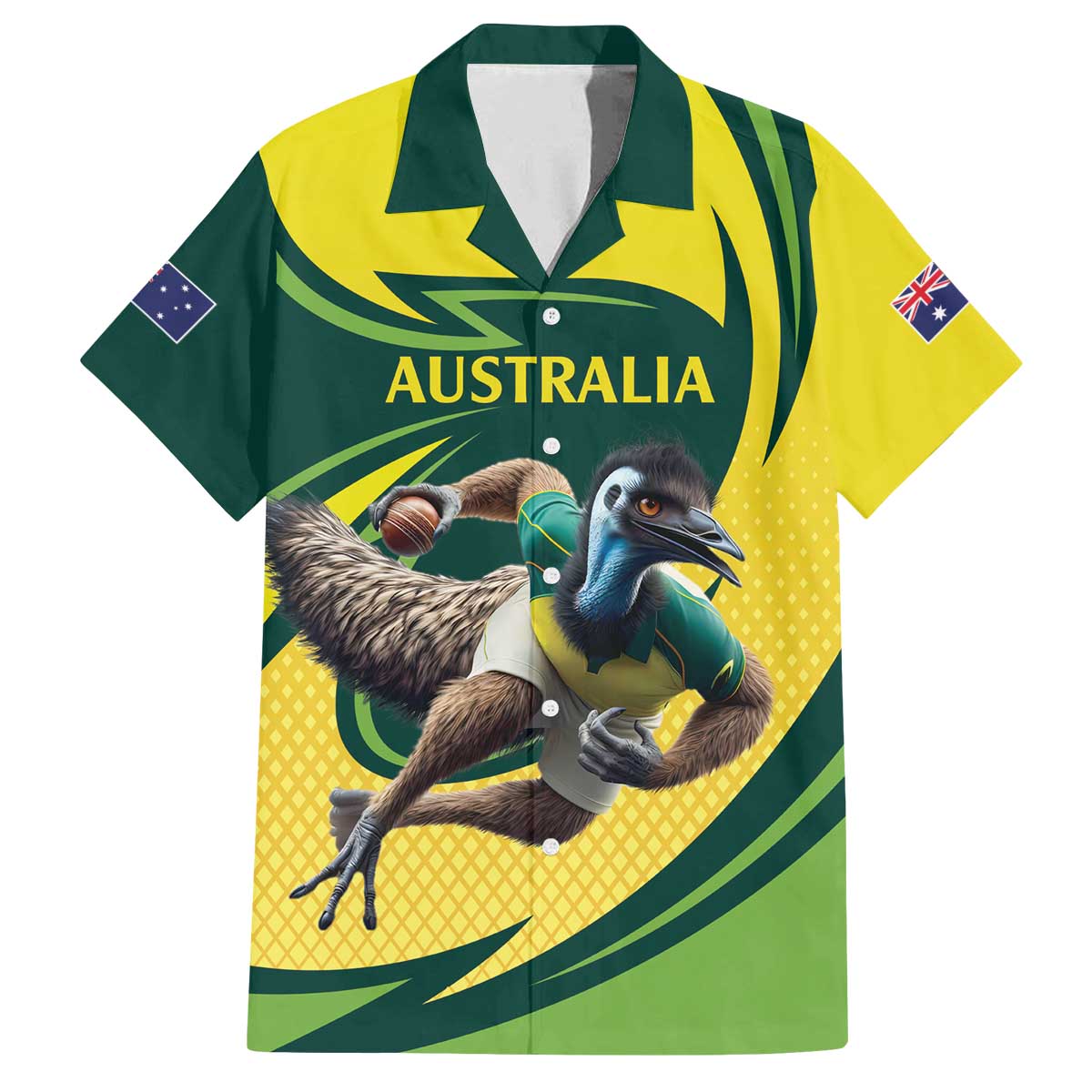 Australian Emu Cricket Custom Family Matching Off The Shoulder Long Sleeve Dress and Hawaiian Shirt Aussie National Color