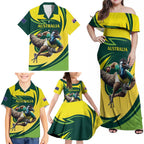Australian Emu Cricket Custom Family Matching Off Shoulder Maxi Dress and Hawaiian Shirt Aussie National Color