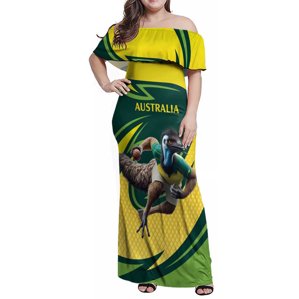 Australian Emu Cricket Custom Family Matching Off Shoulder Maxi Dress and Hawaiian Shirt Aussie National Color
