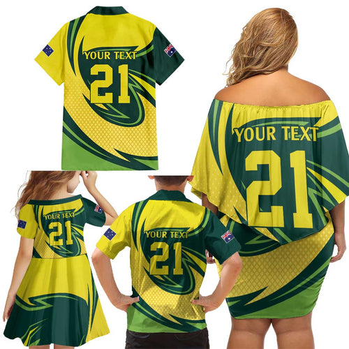 Australian Emu Cricket Custom Family Matching Off Shoulder Short Dress and Hawaiian Shirt Aussie National Color