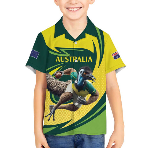 Australian Emu Cricket Custom Family Matching Off Shoulder Short Dress and Hawaiian Shirt Aussie National Color